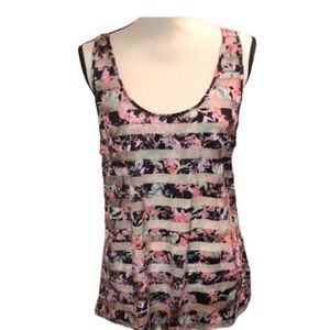 Hunkemoller Semi-Sheer Vertical Stripe Floral Tank